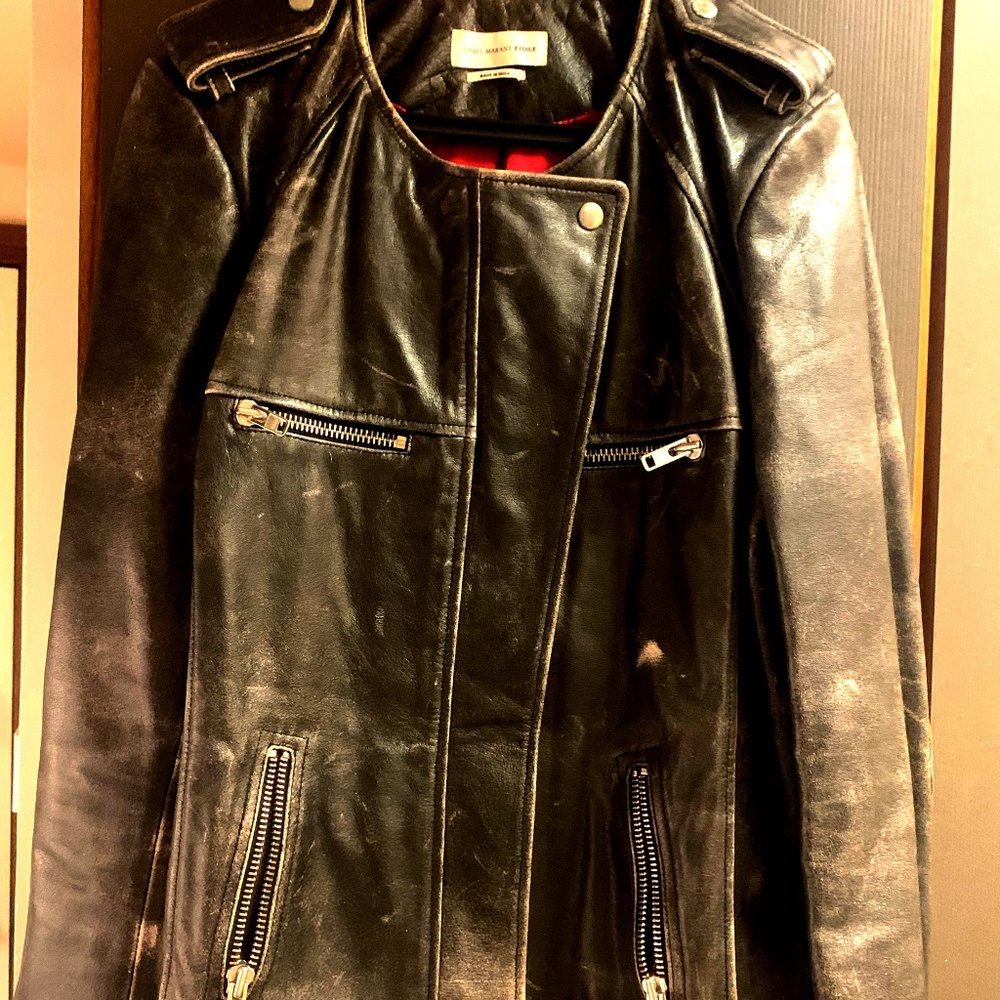 Isabel Marant Bacuri Distressed Leather Jacket As seen on Jennifer Lawrence - Picture 2 of 5